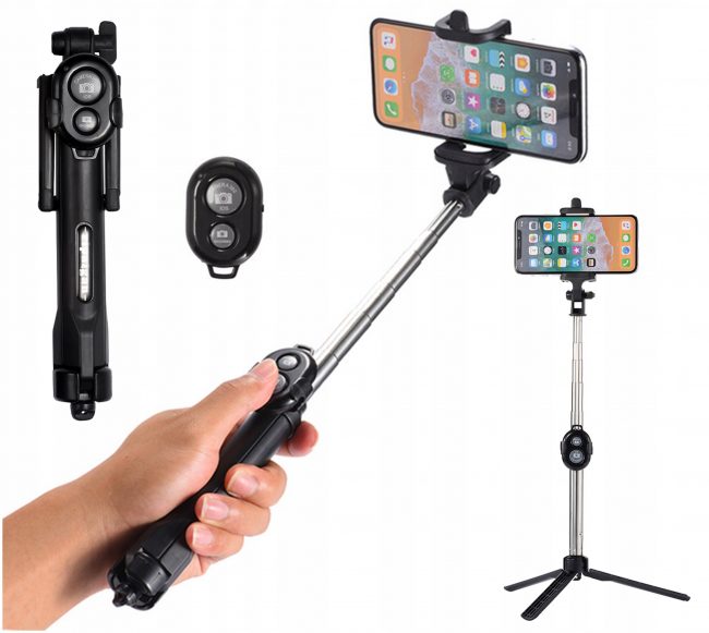 Asmenukių lazda trikojis, selfie stick tripod