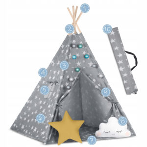 vaikiška palapinė su kilimėliu ir lemputėmis