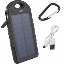 Saulės energijos įkroviklis 5000 mah su įmontuotu žibintuvėliu