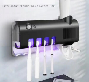 Dezinfekcinis dantų šepetėlių laikiklis ir dantų pastos dozatorius