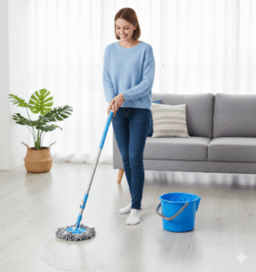 Rotacinė šluota su 5 šluostėm mėlyna