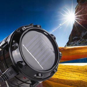 saulės energija pakraunama stovyklavimo lempa