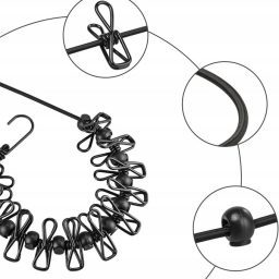 Nešiojama kelioninė ir lauko drabužių virvė su spaustukais