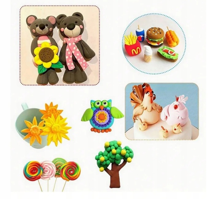 Vaikas lipdo figūrėles iš ore džiūstančio modelino