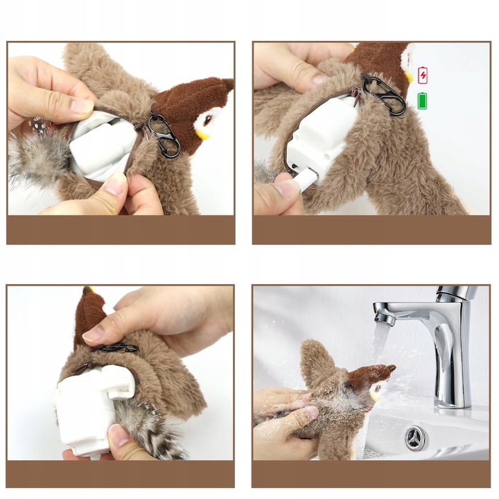 Elektroninis interaktyvus skraidantis paukštis katės žaislas Kabantis augintinis plazdantis sparnais žvirblis