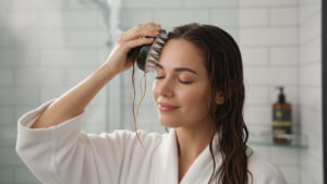 Galvos odos masažas su šepečiu plaukų augimui skatinti