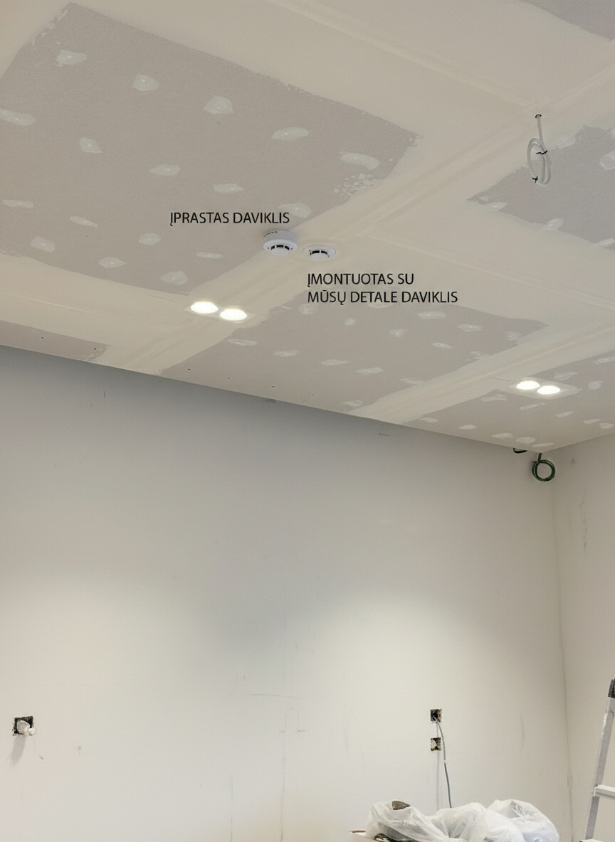 Įleidžiamas dūmų detektorius lygiai su lubų paviršiumi