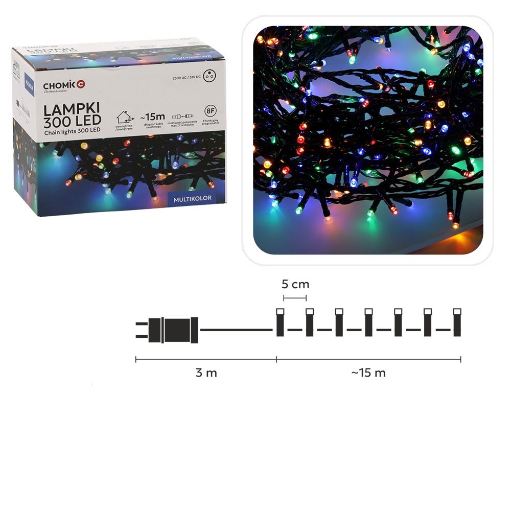 Kalėdinės LED girliandos, 300 LED, daugiaspalvės, 15 m kaina internetu