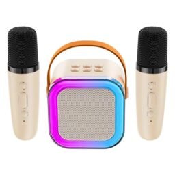 Karaoke kolonėlė su mikrofonais (Bluetooth, LED apšvietimas) Rožinė kaina internetu